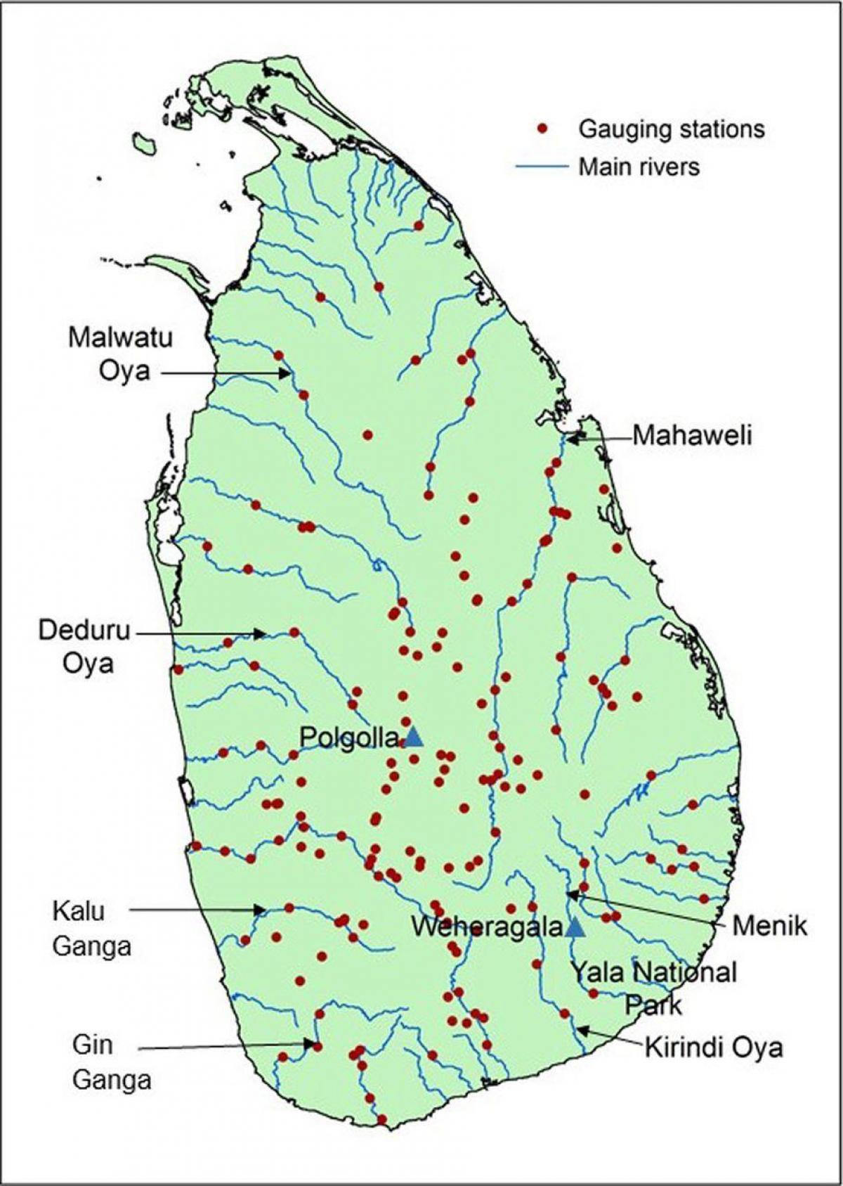 શ્રીલંકા મુખ્ય નદીઓ નકશો