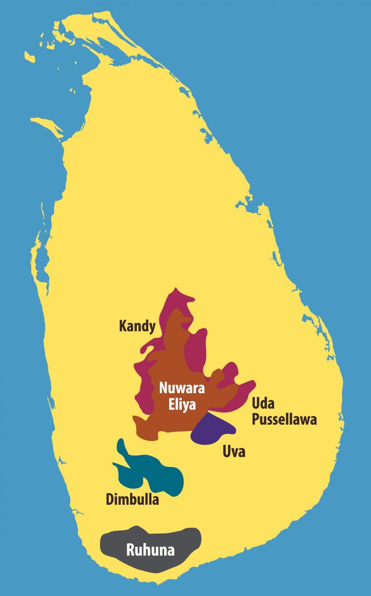 નકશો શ્રિલંકા ચા વાવેતરો