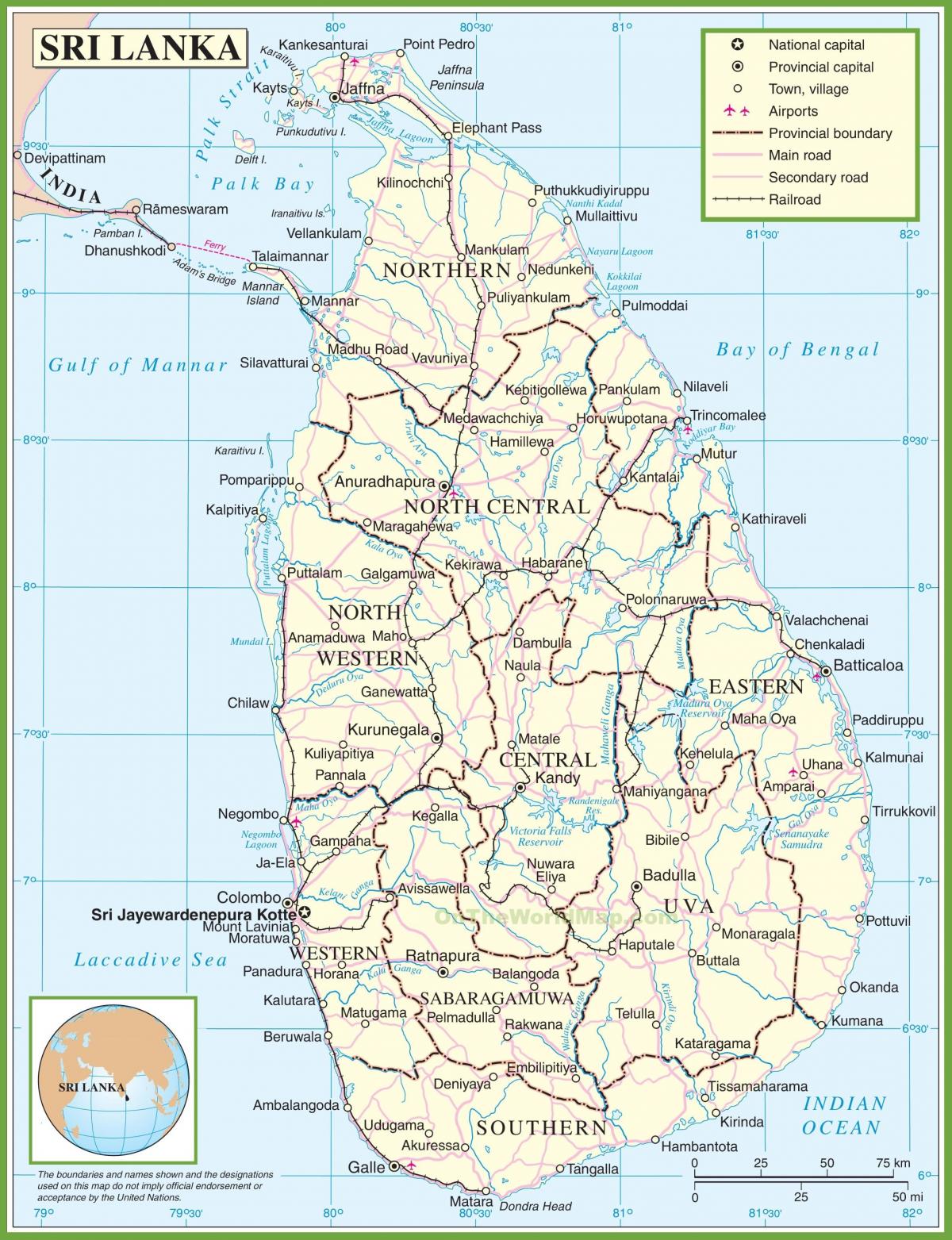 નકશો શ્રીલંકા રાજકીય