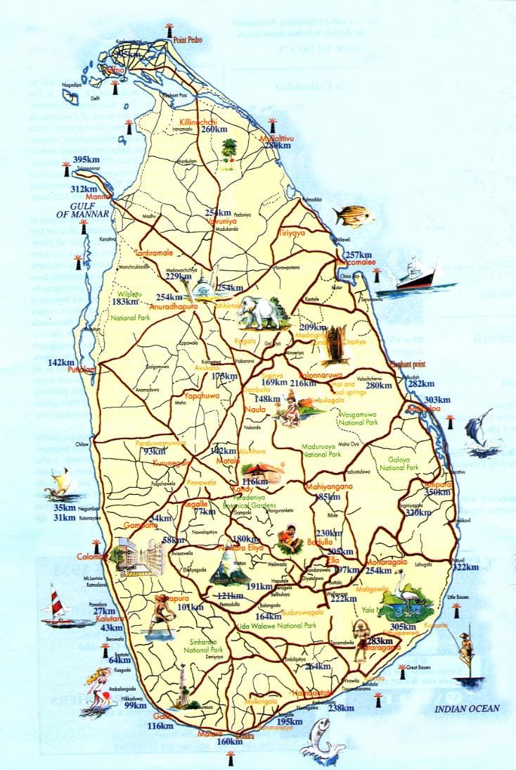 શ્રીલંકા મુલાકાત સ્થાનો નકશો