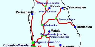 નકશો શ્રીલંકા ટ્રેન લાઇન