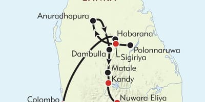 નકશો શ્રીલંકા પ્રવાસ